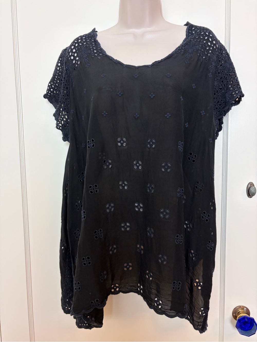 Johnny Was Black Embroidered Tunic Blouse